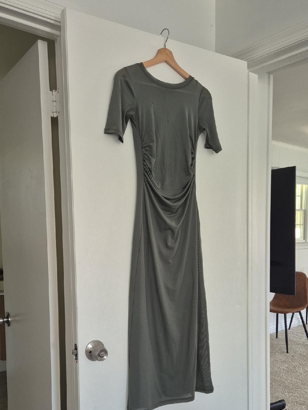 LOFT Olive Ruched Midi Maxi Dress - Picture 2 of 8